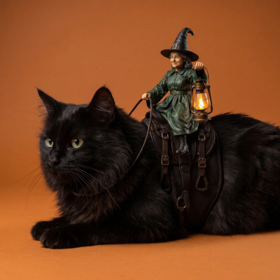 Witch Rider — Halloween Costume Accessory for Cats