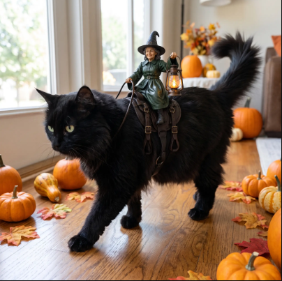 Witch Rider — Halloween Costume Accessory for Cats