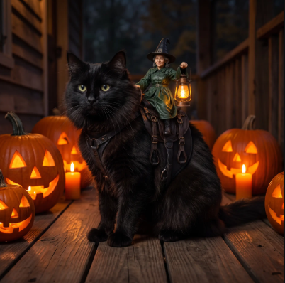 Witch Rider — Halloween Costume Accessory for Cats